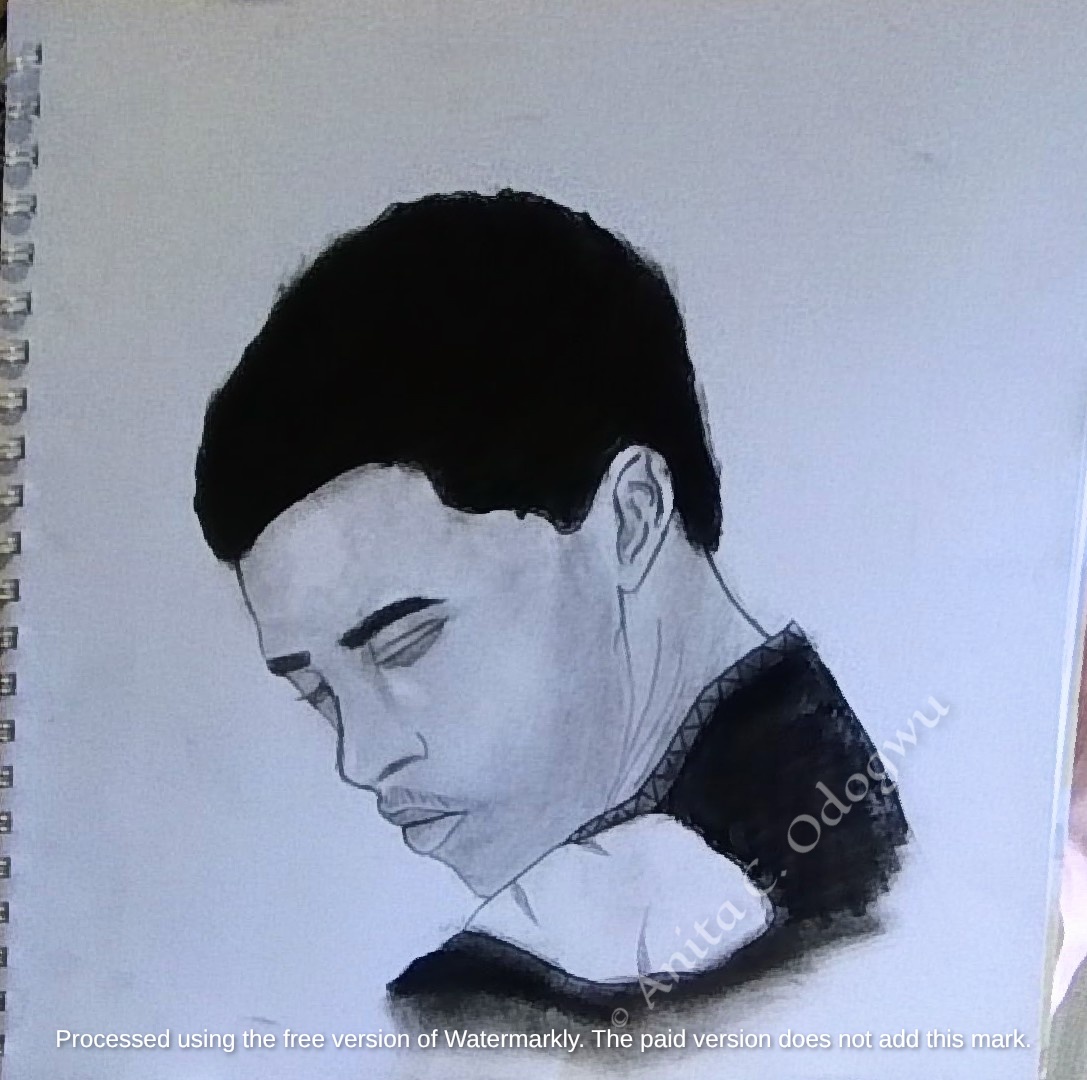 High-contrast graphite studio lighting portrait of Chadwick Boseman by Anita C. Odogwu